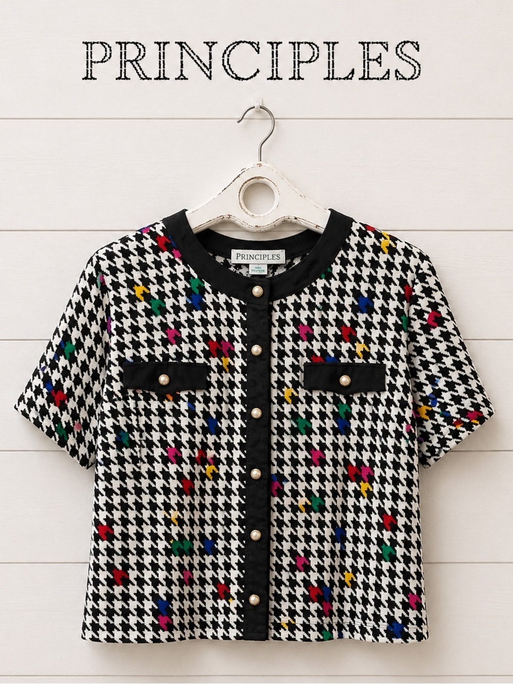 PRINCIPLES Vintage Black & White Houndstooth Blouse – Size L (12)